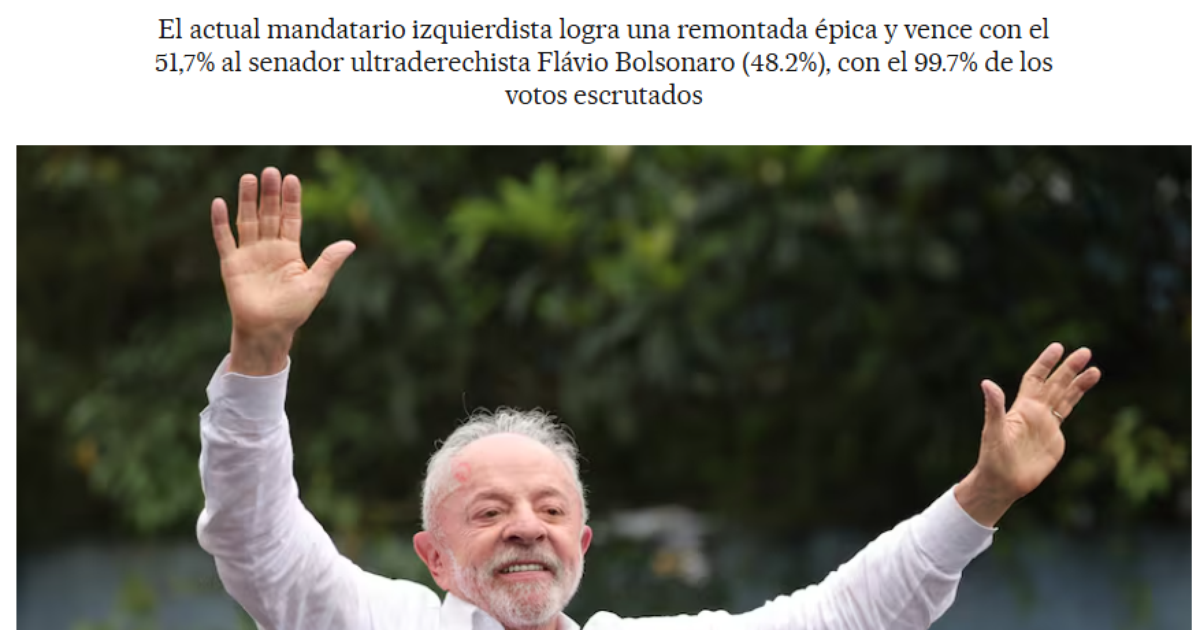 Virada inédita e freio à direita: vitória de Lula repercute pelo mundo