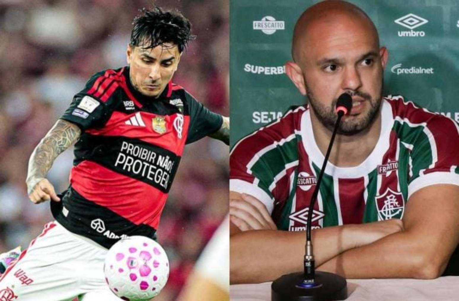 Foto: Gilvan de Souza / Flamengo e Marcelo Gon&ccedil;alves / Fluminense - Legenda: Jogador rubro-negro e presidente tricolor haviam sofrido den&uacute;ncias no STJD / Jogada10